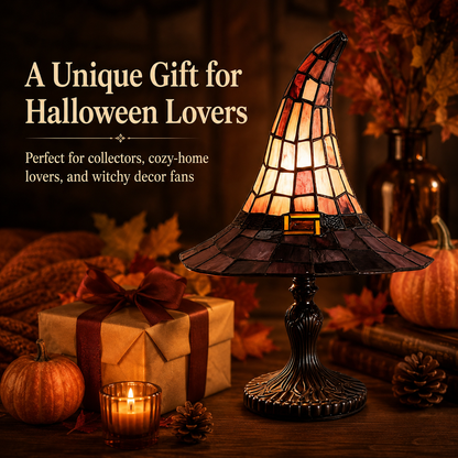 🎃 The Witching Hour Lamp 🕸️ – Vintage Witch Hat Light with Colorful Spiderweb Projection