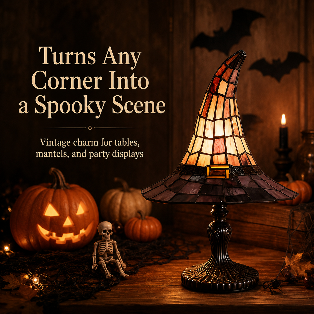 🎃 The Witching Hour Lamp 🕸️ – Vintage Witch Hat Light with Colorful Spiderweb Projection