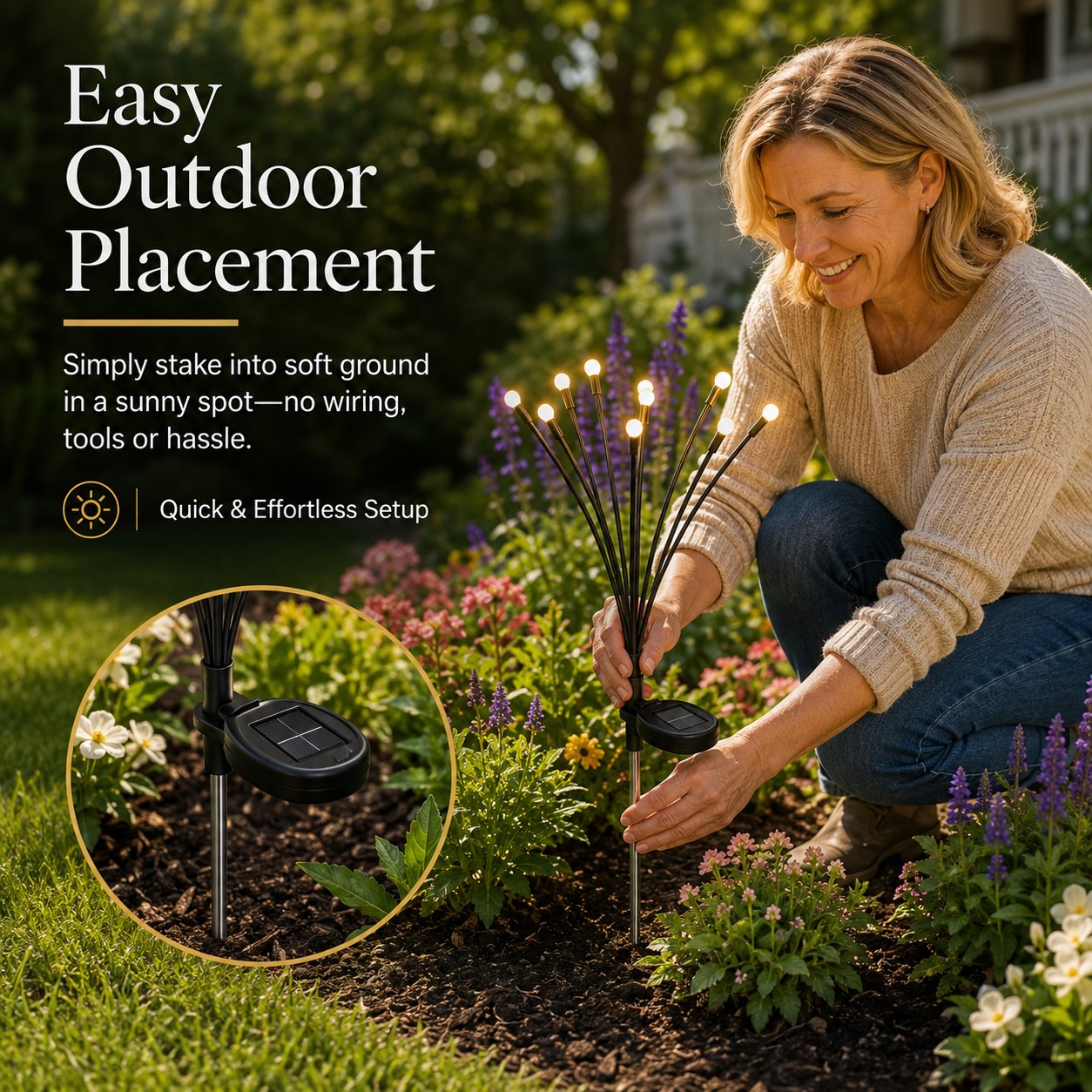 Outdoor Solar Firefly Lights, 4/8 Pack Waterproof Garden Stake Lights with Auto Dusk-to-Dawn Glow