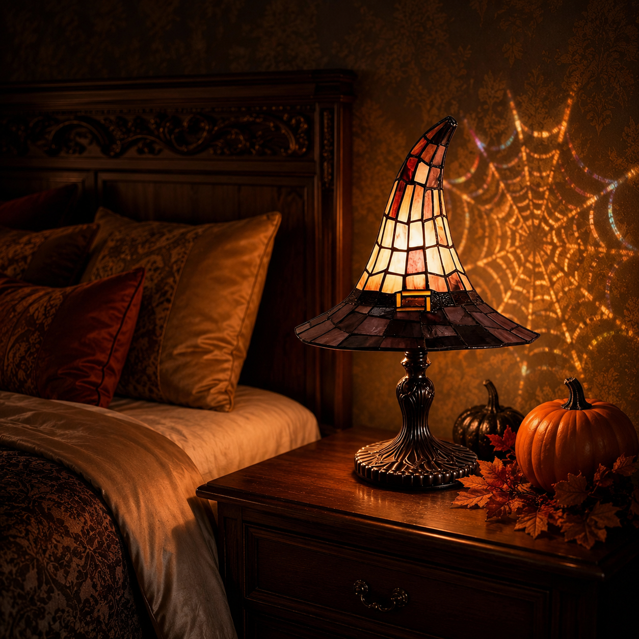 🎃 The Witching Hour Lamp 🕸️ – Vintage Witch Hat Light with Colorful Spiderweb Projection