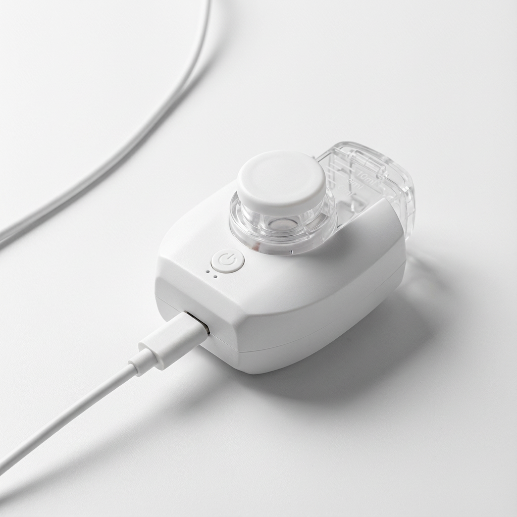 LOVILDS portable nebulizer connected to a charging cable